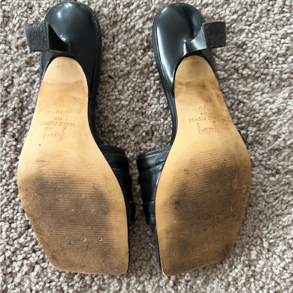 Marc Fisher Black Ruched Leather Slide Mules - Picture 4 of 6